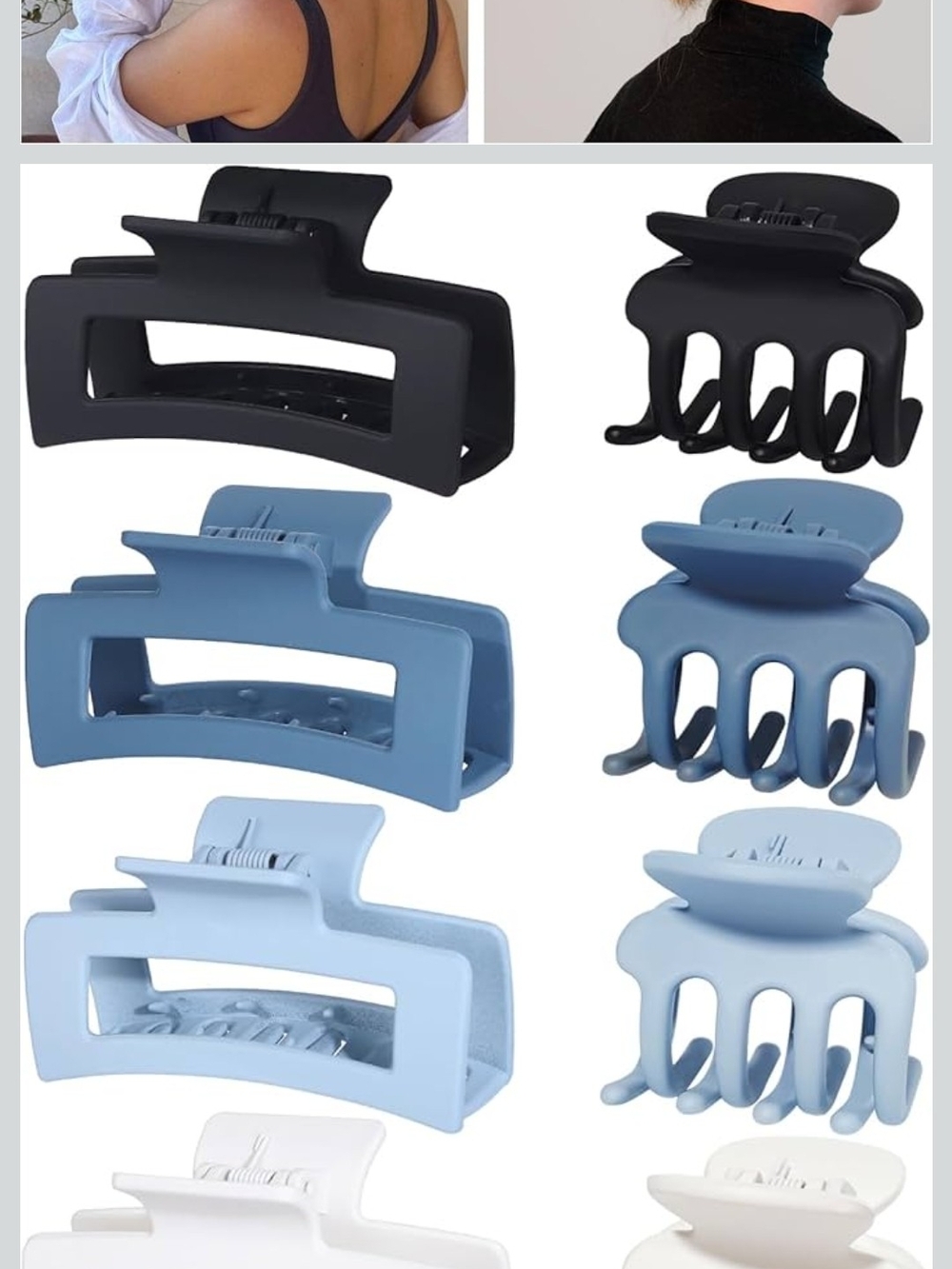 Matte Hair Claw Clip Set in Black, Navy Blue, Light Blue, and White